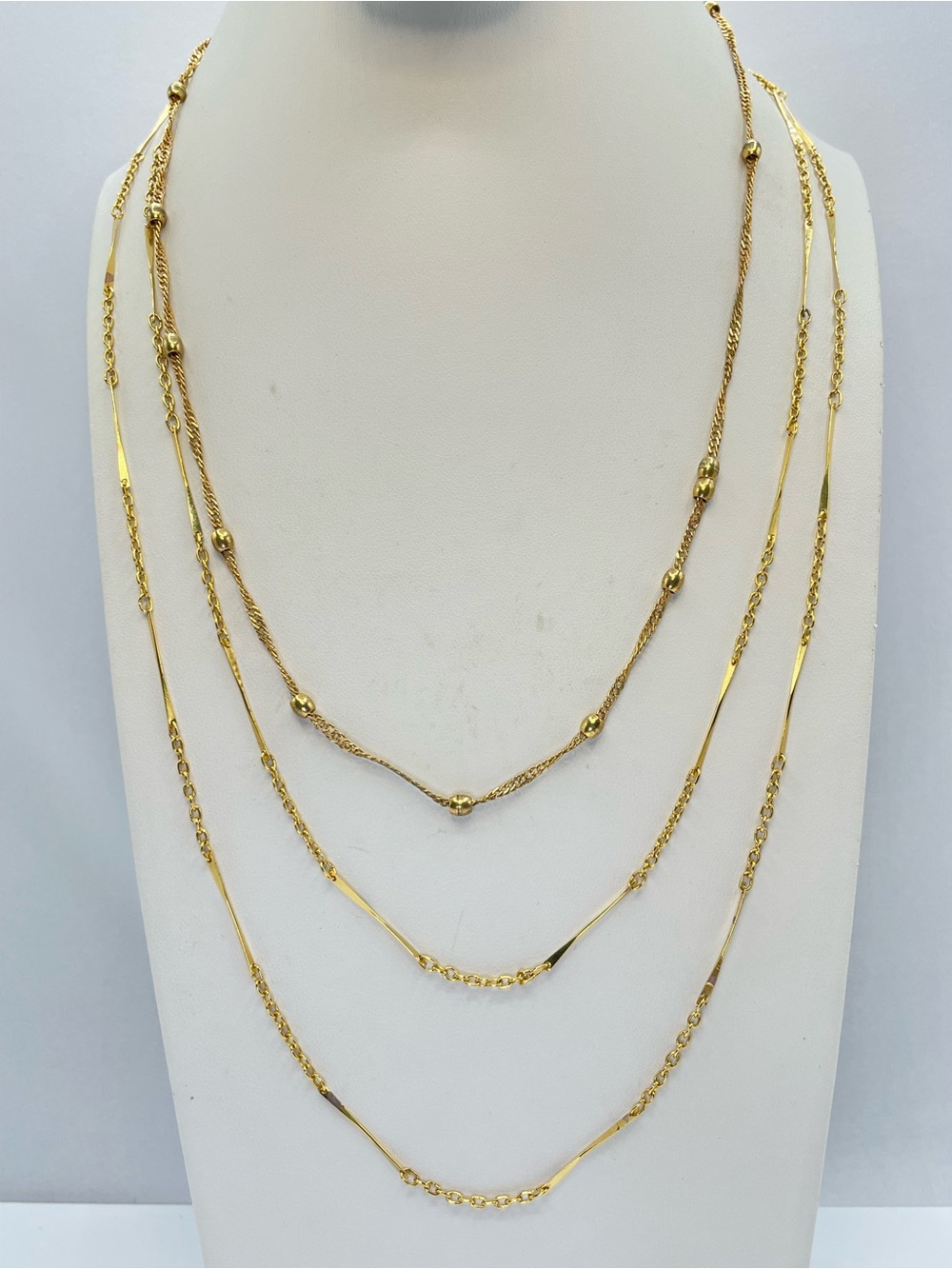 18K Gold Filled Layered Station Necklace Multi Strand Long Chain Minimalist